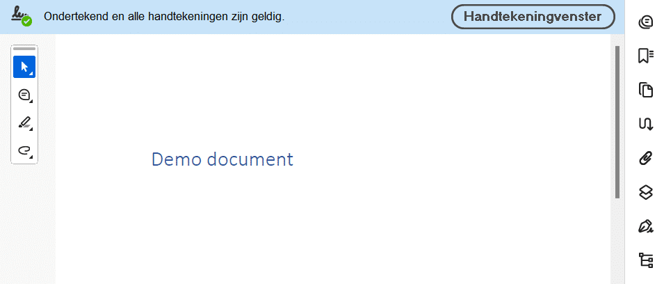 Adobe Acrobat met bovenin een balk dat de handtekeningen geldig zijn
